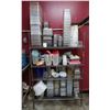 Image 1 : Metal Shelving Unit & Contents: Multiple Metal & Plastic Food Storage Containers, Pitchers, Plates,