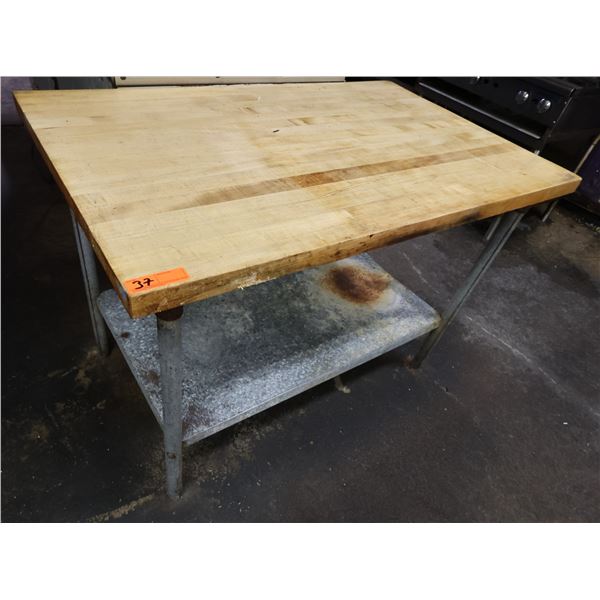 Metal Work Table w/ Wooden Butcher Block Top & Undershelf 48" x 30" x 34"H