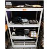 Image 1 : Plastic 3-Tier Shelving Unit & Contents: Multiple Loaf Pans, Frying Pans, Molds, etc