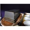 Image 2 : Plastic 3-Tier Shelving Unit & Contents: Multiple Loaf Pans, Frying Pans, Molds, etc