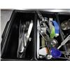 Image 6 : Flatware Caddy w/ Multiple Forks & Knives, Metal Measuring Cups, Ice Cream Scoops, etc
