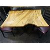 Image 2 : Wooden Live Edge Table on Pedestal Base 36" x 26" x 30"H w/ 2 Chairs  15" x 16" x 33"H
