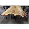 Image 1 : Wooden Live Edge Table on Pedestal Base 50" x 36"  w/ 2 Chairs 15" x 16" x 33"H