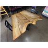 Image 2 : Wooden Live Edge Table on Pedestal Base 50" x 36"  w/ 2 Chairs 15" x 16" x 33"H