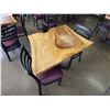 Image 2 : Wooden Live Edge Table on Pedestal Base 36" x 28"  w/ 2 Chairs 15" x 16" x 33"H