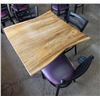 Image 2 : Wooden Live Edge Table on Pedestal Base 32" x 32"  w/ 3 Chairs 15" x 16" x 33"H