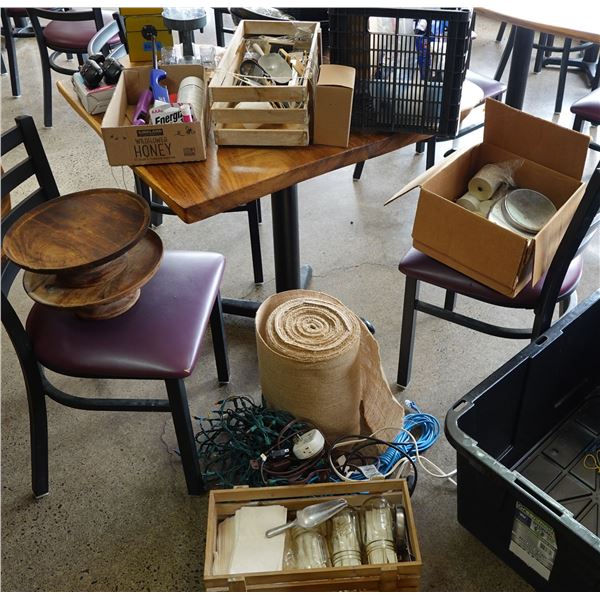 Multiple Plastic Cutlery, Wooden Cake Stands, Walkie-Talkie Radios, Scale, Paper Rolls, Utensils, et