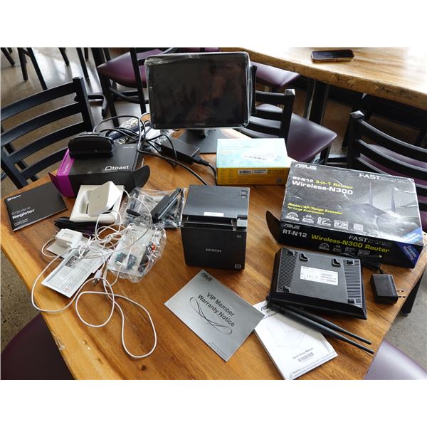 Toast Payment Display, ASUS Router, Epson Receipt Printer, Desktop Switch, etc