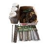 Image 1 : Box of Pipe Wrenches and Misc - Garden Pins - Spikes - Pruner