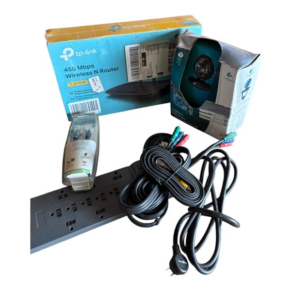 450 Mbps Wireless Router - Power Bar - Logitech Quick Cam - Wire Connectors