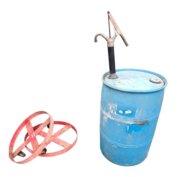 2 Barrel Dollies with Plastic Barrel and Pump