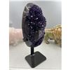 Image 2 : 9.5 X 3.8 INCH  HIGH GRADE URUGYAN AMETHYST CLUSTER ON METAL STAND
