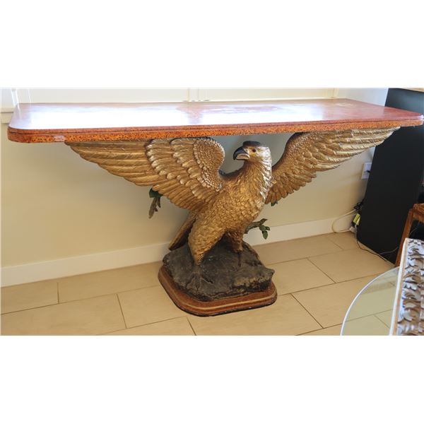 Vintage Console Table in a Neoclassical Revival Style w/ Eagle Base & Laminated Wood Top 71" x 24" x