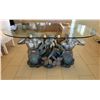 Image 1 : Oval Table w/ Sculptured Base by S. Keliam of 4 Mer-men & 2 Mer-child Figures 67" x 42" x 30"H