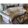 Image 2 : Qty 2 White Curved 3-Seat Upholstered Sofa Sections w/ Back & Throw Cushions 105"L x 21" x 32"H