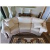 Image 3 : Qty 2 White Curved 3-Seat Upholstered Sofa Sections w/ Back & Throw Cushions 105"L x 21" x 32"H