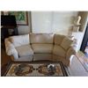 Image 4 : Qty 2 White Curved 3-Seat Upholstered Sofa Sections w/ Back & Throw Cushions 105"L x 21" x 32"H