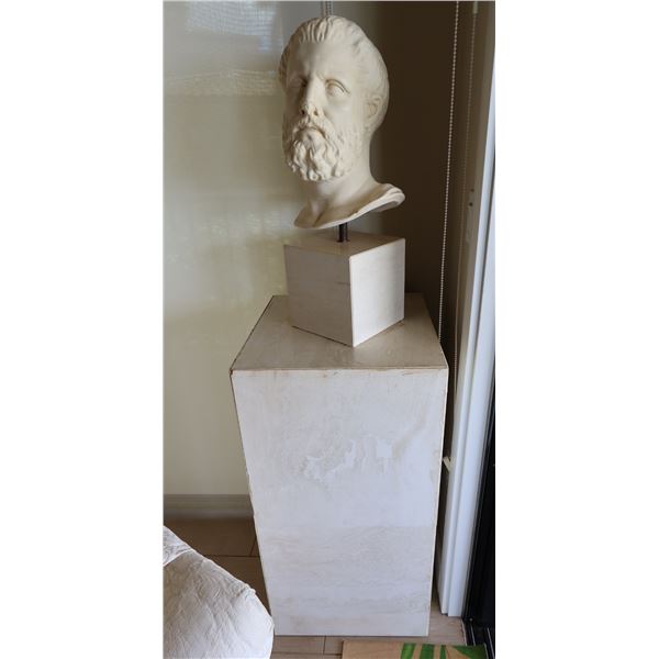 Contemporary Cast Marble Head of a Bearded Male Figure 26"H on Pedestal Stand 18" x 18" x 36"