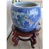 Image 1 : Asian Motif Planter Pot on Wooden Stand 11" Dia, 20"H