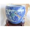 Image 2 : Asian Motif Planter Pot on Wooden Stand 11" Dia, 20"H