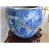 Image 3 : Asian Motif Planter Pot on Wooden Stand 11" Dia, 20"H
