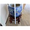 Image 5 : Asian Motif Planter Pot on Wooden Stand 11" Dia, 20"H