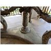 Image 15 : Baroque Revival Style Table w/ Sculptured Winged Figures Base & Floral Top 38" Dia, 33"H