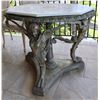Image 1 : Baroque Revival Style Table w/ Sculptured Winged Figures Base & Floral Top 38" Dia, 33"H