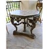 Image 2 : Baroque Revival Style Table w/ Sculptured Winged Figures Base & Floral Top 38" Dia, 33"H