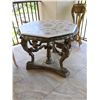 Image 3 : Baroque Revival Style Table w/ Sculptured Winged Figures Base & Floral Top 38" Dia, 33"H