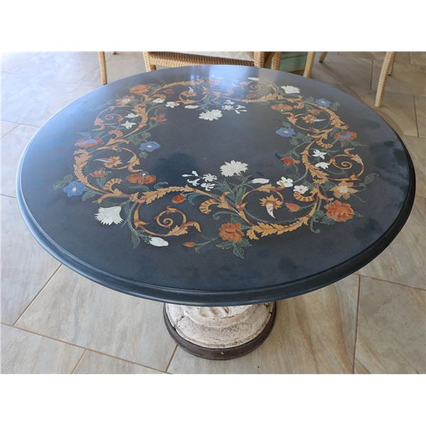 Round Table w/ Removable Floral Stone Top  27" Dia, 22"H & Column Pedestal Base 16" x 16" x 22"H