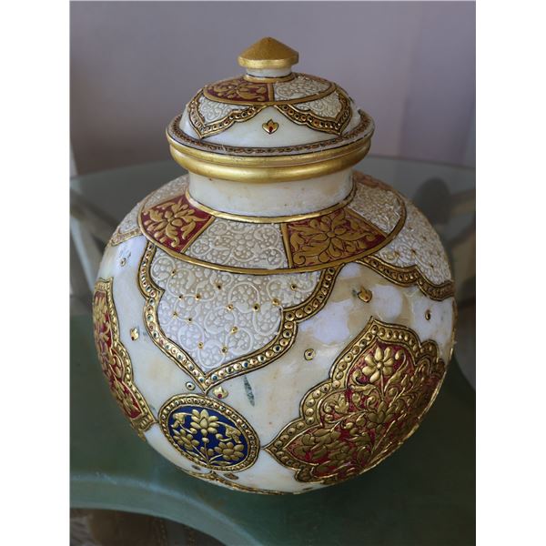 Asian Motif Ginger Jar w/ Lid & Maker's Mark 11"H