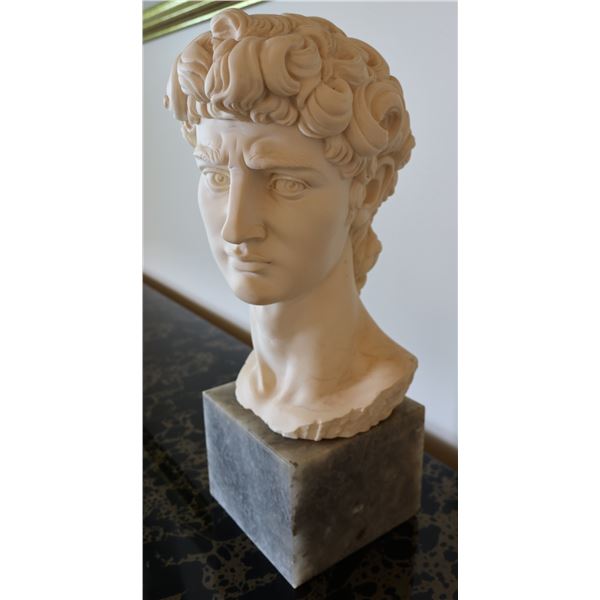Classical Cast Male Bust Sculpture on Stone Base  Signed by Arnaldo Giannelli 5" x 5" x 15"H