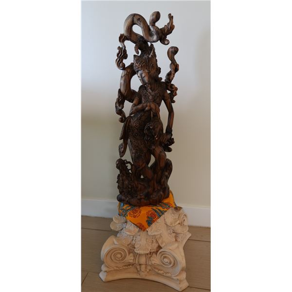 Balinese Hardwood Sculpture of a Dancer on Cast Column Base 43"H