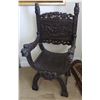 Image 1 : Vintage Chinese Dark Hardwood Carved Throne-Style Chair w/ Curved Slatted Seat, Owl & Dragon Motif 2