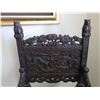 Image 2 : Vintage Chinese Dark Hardwood Carved Throne-Style Chair w/ Curved Slatted Seat, Owl & Dragon Motif 2