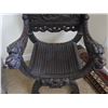 Image 3 : Vintage Chinese Dark Hardwood Carved Throne-Style Chair w/ Curved Slatted Seat, Owl & Dragon Motif 2