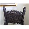 Image 5 : Vintage Chinese Dark Hardwood Carved Throne-Style Chair w/ Curved Slatted Seat, Owl & Dragon Motif 2