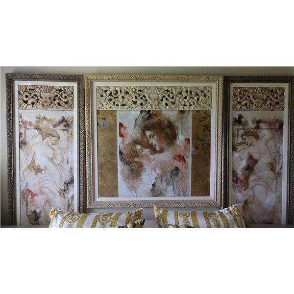 Qty 3 Large French Paintings by Francois Fressinier Framed, 31" x 90" & 62" x 60"