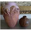 Image 1 : Qty 2 Ceramic Urns: Geometric & Leaf Design, Misc Sizes