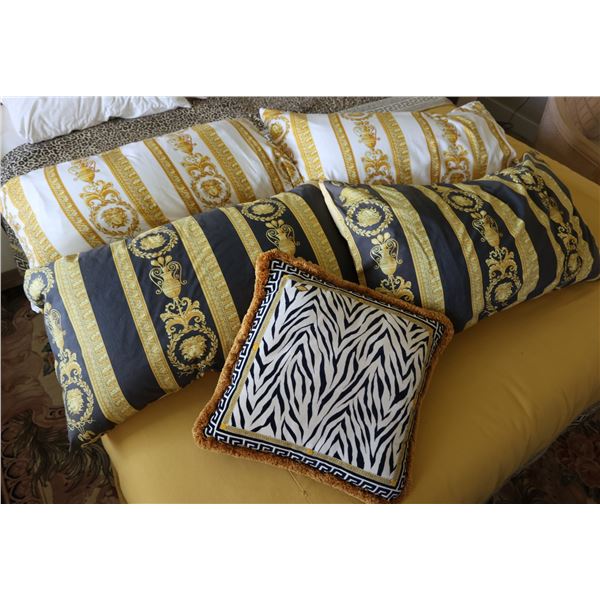 Qty 5 Pillows w/ European Baroque Design, Misc Sizes