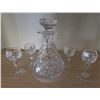 Image 1 : Cut Glass Decanter 7.5"H w/ 4 Stemmed Glasses 4"H