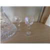 Image 2 : Cut Glass Decanter 7.5"H w/ 4 Stemmed Glasses 4"H