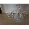 Image 3 : Cut Glass Decanter 7.5"H w/ 4 Stemmed Glasses 4"H