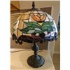 Image 1 : Tiffany-Style Stained Glass Lamp on Metal Pedestal Base 12" Dia, 17"H