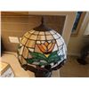 Image 2 : Tiffany-Style Stained Glass Lamp on Metal Pedestal Base 12" Dia, 17"H