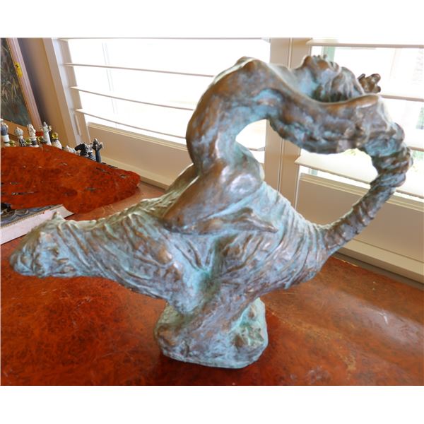 Sculpture of Woman on a Tiger 15"H