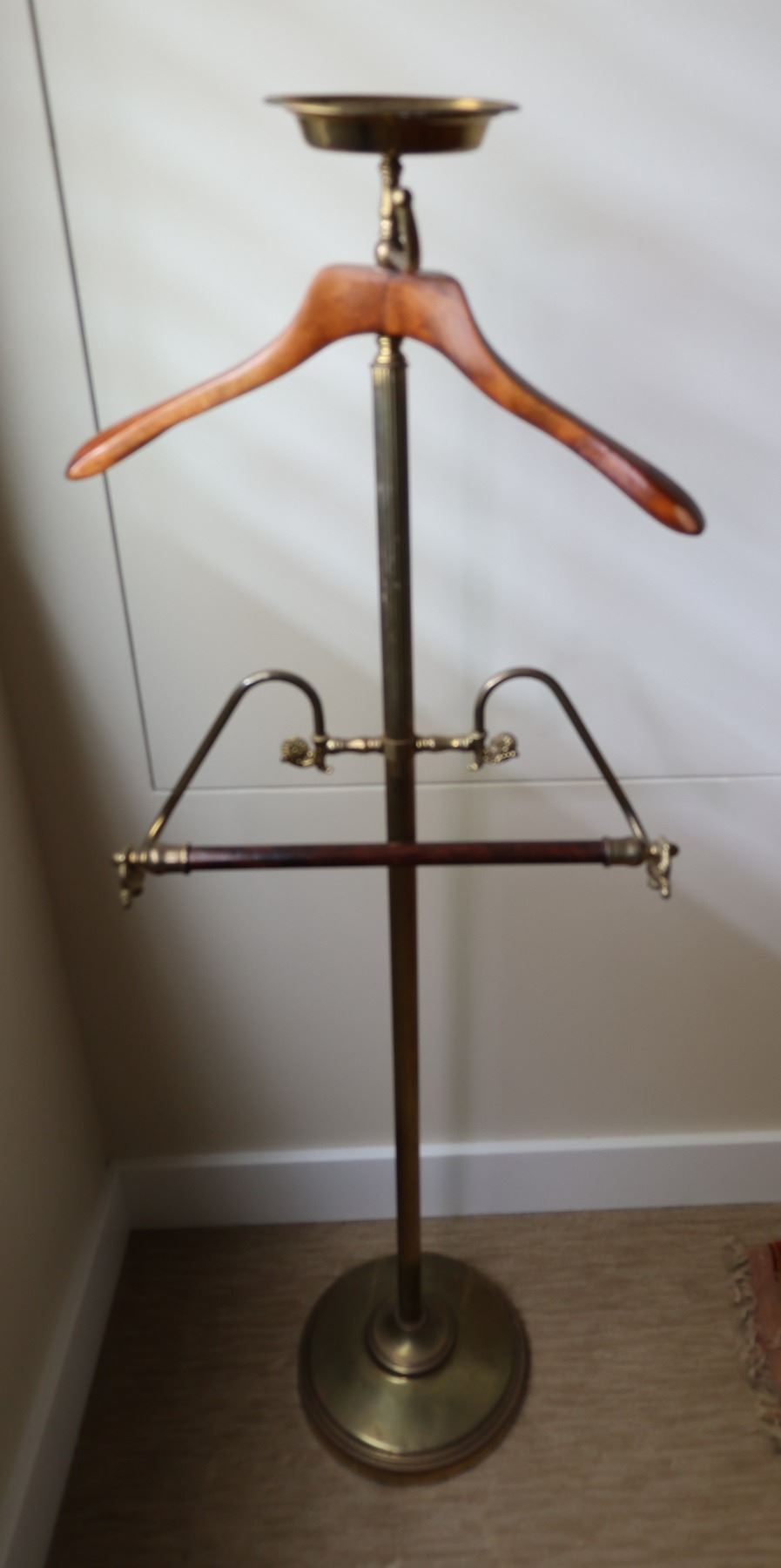 Vintage Brass & Wood Valet Butler Stand 48