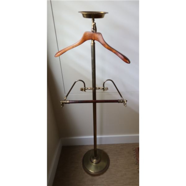 Vintage Brass & Wood Valet Butler Stand 48"H