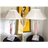 Image 1 : Qty 2 Lamps w/ Marble Base & Column, Crystals & Shade 27"H